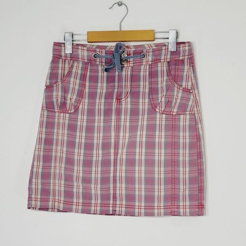 💕Denver Hayes Vintage Plaid Skort Knee Length Preppy Summer Red Blue Womens 2